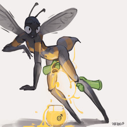 antennae_(anatomy) anthro arm_support arthropod_abdomen back_wings biped bodily_fluids container cum disembodied_hand duo ejaculation featureless_chest featureless_legs flavored_cum food gender_symbol genital_fluids genitals glistening glistening_genitalia glistening_penis handjob honey_(food) honey_cum insect_wings jar leaning_on_elbow leg_grab male male_anthro male_symbol navel nude nude_anthro nude_male penile penis penis_milking reclining segmented_arms segmented_legs sex simple_background solo_focus stinger striped_body stripes symbol unusual_bodily_fluids unusual_cum unusual_genital_fluids white_background wings 7b7a2f arthropod bee hymenopteran insect 2024 absurd_res digital_media_(artwork) hi_res