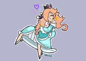 4_fingers amethyst_(gem) anthro bent_arm blonde_eyebrows blonde_hair blush blush_lines closed_smile clothed clothed_anthro clothed_female clothed_human clothing crown dress duo ear_piercing eyebrow_through_hair eyebrows featureless_legs female female_anthro female_human fingers footwear fur gem grey_background grey_clothing grey_footwear grey_high_heels hair hair_over_eye happy headgear heart_symbol high_heels hug hugging_another larger_female larger_human light lips long_ears long_hair love mitten_hands mouth_closed multicolored_body noseless on_lap piercing pink_lips princess royalty ruby_(gem) shoes simple_background sitting_on_lap size_difference smaller_anthro smaller_female smile star_ear_piercing tan_body tan_eyelids tan_inner_ear tan_skin teal_clothing teal_dress text translucent translucent_hair two_tone_body white_body white_fur vampkettleartz mario_bros mario_plus_rabbids_sparks_of_hope nintendo raving_rabbids rayman_(series) super_mario_galaxy ubisoft rabbid_rosalina rosalina_(mario) human lagomorph mammal rabbid 2023 absurd_res artist_name colored crossover digital_drawing_(artwork) digital_media_(artwork) english_description hi_res lighting shaded