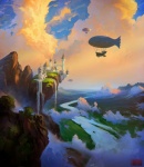 aircraft canterlot castle cliff cloud dirigible hasbro landscape my_little_pony not_furry outside rhads river scenery sky vehicle water waterfall zero_pictured