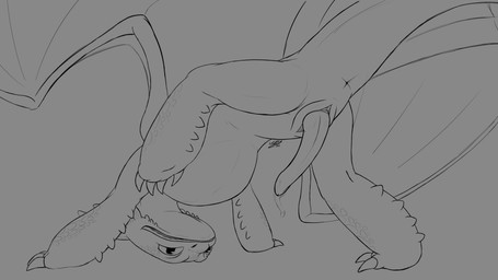 animal_genitalia anus bodily_fluids claws erection feral finger_claws genital_slit genitals looking_back male membrane_(anatomy) penis solo tail toe_claws wings uzu_nu_(artist) dreamworks european_mythology how_to_train_your_dragon mythology toothless dragon fury_(httyd) mythological_creature mythological_scalie night_fury reptile scalie western_dragon 16:9 4k absurd_res hi_res monochrome widescreen