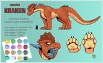 2017 5_toes anthro brown_body brown_scales carnivore color_swatch digital_media_(artwork) dragon english_text feet feral hayven_celestia krakun male model_sheet mythological_creature mythological_scalie mythology nude open_mouth pawpads paws quadruped rick_griffin scales scalie solo species_sheet tail text toes