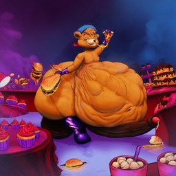 5_fingers abdominal_bulge anthro balls baseball_cap belly beverage big_balls big_belly big_butt big_penis bodily_fluids body_hair boots brown_body buffet burger butt cake candy cheese chocolate chocolate_chip_cookie chocolate_chips clothing container cookie cup cupcake dairy_products dessert drinking_straw eating fingers food food_on_floor footwear frosting furniture genital_fluids genitals gloves gluttony hairy_balls handwear hat head_tuft headgear headwear holding_food holding_object huge_balls huge_belly huge_butt huge_penis huge_thighs hyper hyper_belly hyper_butt hyper_genitalia hyper_penis hyper_thighs ketchup male male_anthro marshmallow morbidly_obese morbidly_obese_anthro morbidly_obese_young narrowed_eyes navel obese obese_anthro obese_young overweight overweight_anthro overweight_young penis pepperoni_pizza pizza precum sandwich_(food) sesame_seeds shoes table teeth thick_thighs tuft vein veiny_penis young young_anthro young_male ramonmouse disney talespin kit_cloudkicker bear mammal 1:1 absurd_res hi_res