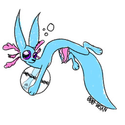 big_eyes bubble erection feral frill_(anatomy) genitals holding_object male pawpads penis simple_background solo nowyouseeme000 rain_world videocult rivulet_(rain_world) aquatic hybrid slugcat hi_res