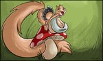 anthro big_breasts bottomwear breasts buckteeth clothing eyes_closed female fungus fur huge_breasts hyper hyper_breasts multicolored_body multicolored_fur mushroom open_mouth short_stack solo tan_body tan_fur teeth thick_thighs topwear two_tone_body two_tone_fur dutch_(artist) boris_(dutch) mammal rodent sciurid tree_squirrel 2023 5:3 digital_media_(artwork) hi_res
