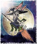 anthro broom broom_riding buckteeth carrot cleaning_tool clothing costume ear_piercing female food fur grey_body grey_fur halloween_costume hat headgear headwear holidays legwear moon night pattern_clothing pattern_legwear paws piercing plant purple_eyes purple_sky semi-anthro sky solo striped_clothing striped_legwear stripes teeth tying_rope vegetable witch_hat sagelonestar disney halloween zootopia judy_hopps lagomorph leporid mammal rabbit digital_media_(artwork) hi_res