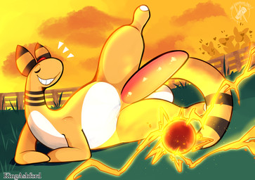 balls big_balls big_penis feral genitals male penis solo ashfordkingston nintendo pokemon ampharos generation_2_pokemon pokemon_(species) absurd_res hi_res