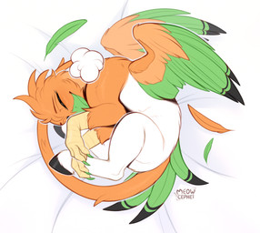 female feral fur orange_body orange_fur sleeping solo white_body white_fur wings conditional_dnp meowcephei european_mythology greek_mythology mythology gwent_(tounicoon) avian hippogriff mythological_avian mythological_creature hi_res