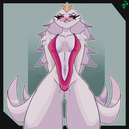 abs anthro beak big_breasts bite biting_lip black_border border breasts cleavage clothed clothing crown embarrassed feathers female headgear one-piece_swimsuit pink_sclera pose simple_background sling_bikini solo swimwear tail tail_feathers thick_thighs white_body white_feathers 7th_artz hellaverse helluva_boss stella_(helluva_boss) avian 1:1 absurd_res hi_res