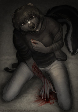anthro blood blood_drip blood_on_hand blood_stain bodily_fluids carpet crying cutting cutting_self dripping female gore inside laceration mutilation on_ground razor_blade self-harm self_mutilation solo tears wounded schiavonesca hooded_skunk mammal mephitid skunk hi_res