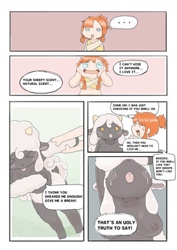 armpit_fetish black_body black_nose blue_eyes dialogue duo female female/female hair horn nipples orange_hair shy text white_hair yellow_eyes ganghandog palworld pocketpair human lamball mammal pal_(species) comic english_text
