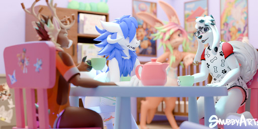 ageplay anthro antlers baby_bottle blue_hair bodily_fluids bowl brown_body brown_fur chair clothed clothing container cup diaper diaper_fetish diaper_under_clothing diaper_under_onesie diapered_dominant ear_piercing eyewear facial_piercing female fur furniture genital_fluids glasses group hair horn male nose_piercing onesie piercing print_diaper ring_piercing roleplay shirt sitting smile table tail topwear unclean_diaper urine used_diaper using_diaper wearing_diaper wet_diaper wetting wetting_diaper white_body white_fur snubbyarts made_in_abyss nanachi canid canine canis deer lagomorph leporid mammal new_world_deer rabbit reindeer wickerbeast 3d_(artwork) absurd_res digital_media_(artwork) hi_res