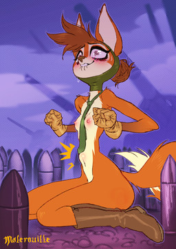 abdominal_bulge ambiguous_penetration anthro areola blush boots breasts clothing detailed_background female footwear fur gloves hair hair_bun handwear headgear hidden_sex_toy nipples nude penetration sex shoes skinny_anthro skinny_female smile solo tail world_war_1 conditional_dnp malerouille mouritzeen_(lenyavok) canid canine fox mammal digital_media_(artwork) hi_res