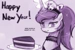 cake dessert female feral food holidays horn neko_heart solo text lumineko friendship_is_magic hasbro my_little_pony mythology new_year dream_luna fan_character princess_luna_(mlp) equid equine mammal mythological_creature mythological_equine unicorn 3:2 english_text monochrome