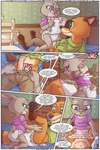 anthro bed clean_diaper clothed clothing dialogue diaper diaper_change female furniture green_eyes holding_diaper lying male on_back on_bed pulling_pants_down purple_eyes speech_bubble text touching_diaper wearing_diaper paddedulf disney zootopia judy_hopps nick_wilde canid canine fox lagomorph leporid mammal rabbit red_fox true_fox comic english_text hi_res