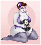 anthro big_breasts blush border bow_(feature) breasts chest_tuft clothed clothing clothing_bow eyewear female fur glasses huge_breasts ineffective_clothing legwear lingerie mature_anthro mature_female nipples pose solo thick_thighs thigh_highs translucent translucent_clothing tuft white_body white_border white_fur catsmeow bear mammal polar_bear ursine hi_res pinup