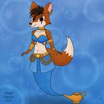 anthro breasts clothing costume female gradient_background hair magic magic_lamp simple_background solo hatakeclarissarts genie_of_the_lamp hatake_(character) canid canine fox genie mammal 1:1 digital_drawing_(artwork) digital_media_(artwork)