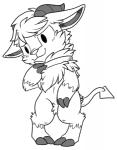 anthro blush claws digitigrade dot_eyes featureless_crotch feet feral fluffy fur hair horn male mane semi-anthro simple_background smile solo toes white_background naoren chimera~nao bovid caprine chimera felid goat hybrid lion mammal pantherine black_and_white monochrome