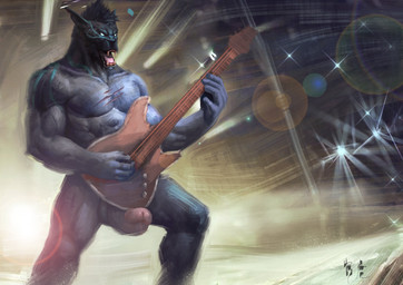 anthro balls electric_guitar erection exhibitionism fangs genitals guitar humanoid_genitalia humanoid_penis kemono male muscular muscular_anthro muscular_male musical_instrument nude penis playing_music plucked_string_instrument public rock_out_with_your_cock_out scar solo string_instrument teeth yinhu885 canid canine canis mammal wolf absurd_res hi_res