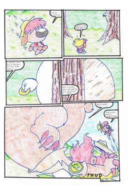 anthro belly female group male outside overweight speech_bubble text trio virus-20 bear canid canine canis domestic_dog mammal wolf 2008 comic english_text