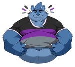 anthro belly big_belly claws clothed clothing demisexual_pride_colors dressing emanata eyebrows eyes_closed front_view fur hair lgbt_pride male moobs navel overweight overweight_anthro overweight_male pride_color_clothing pride_color_topwear pride_colors shirt simple_background smile solo topwear tuft whiskers white_background splashburr mammal mustelid otter werecreature weremustelid wereotter 2021 half-length_portrait hi_res icon portrait