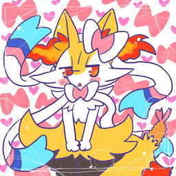 accessory ambiguous_anthro ambiguous_gender anthro biped blush bow_ribbon cosplay dipstick_tail featureless_crotch food front_view hair_accessory hair_bow hair_ribbon heart_eyes heart_symbol looking_at_viewer markings object_in_tail ribbons shrimp_(food) simple_background snout solo standing tail tail_markings annyui0611 nintendo pokemon braixen canid eeveelution generation_6_pokemon mammal pokemon_(species) sylveon 1:1 2022 digital_drawing_(artwork) digital_media_(artwork) hi_res japanese_description portrait three-quarter_portrait translated_description