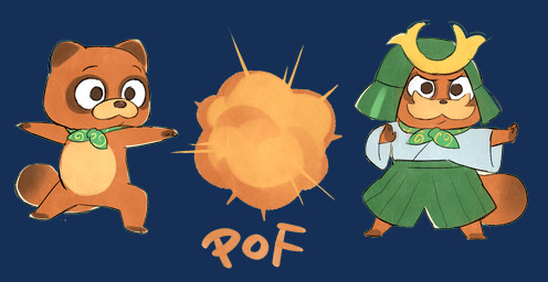 anthro armor asian_clothing biped brown_body chibi clothing east_asian_clothing facial_hair headgear helmet japanese_clothing mustache solo text mariam_hachmi taki_tanuki canid canine mammal raccoon_dog tanuki alpha_channel hi_res