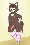 anthro blush bodily_fluids clothing feet heart_symbol legwear male nipples nude overweight overweight_male slightly_chubby sweat sweatdrop tail thick_thighs thigh_highs toes kralex_(artist) undnift kralex domestic_cat felid feline felis mammal