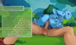 2016 anal anal_penetration anthro anthro_penetrated anthrofied anus backsack balls biped blue_spots bulbasaur claws clothing cowgirl_position description detailed_background digital_media_(artwork) dinosaur duo english_text erection faceless_character faceless_human faceless_male forest from_front_position generation_1_pokemon genitals grass green_body green_skin header header_box hi_res human human_on_anthro human_penetrating human_penetrating_anthro id_number information information_box information_section interspecies looking_back lying male male/male male_on_anthro male_on_bottom male_on_human male_on_top male_penetrated male_penetrating male_penetrating_male mammal nature nearphotison nintendo nude number on_bottom on_top outside penetration penile penis plant pokedex_entry pokedex_number pokemon pokemon_(species) pokemorph pokephilia profanity red_eyes reptile scalie sex shrub size_difference sky smile species_description species_name spots tanned_skin text text_box toe_claws trainer tree
