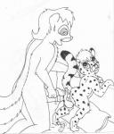 age_difference anthro anus balls big_dom_small_sub dominant duo erection genitals humanoid_genitalia humanoid_penis larger_male male male/male markings older_male penis size_difference smaller_male striped_markings striped_tail stripes tail tail_markings young young_anthro younger_male mike_sherman cheetah felid feline mammal mephitid skunk hi_res monochrome