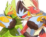 ambiguous_gender anthro group hands_behind_head hug muscular one_eye_closed pecs simple_background starter_trio white_background ban nintendo pokemon amphibian avian bird generation_6_pokemon mega_blaziken mega_evolution mega_sceptile mega_swampert pokemon_(species) reptile scalie 2014 5:4