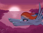 blue_body female flying pink_eyes sky solo sun sunset water wings hauntedtuba friendship_is_magic hasbro my_little_pony mythology rainbow_dash_(mlp) equid equine horse mammal mythological_creature mythological_equine pegasus pony 4:3 animated short_playtime