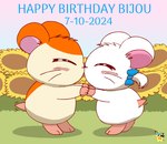 blue_bow blush bow_ribbon duo eyes_closed female feral flower fur hand_holding happy_birthday kissing logo male male/female nose_to_nose orange_body orange_fur plant sunflower text white_body white_fur pichu90 hamtaro_(series) bijou_(hamtaro) hamtaro cricetid hamster mammal rodent 2024 artist_logo dated english_text