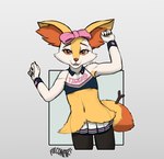 2022 accessory anthro bottomwear bow_accessory bow_ribbon brai-brai_(fulconarts) braixen breasts cheek_tuft cheerleader cheerleader_outfit clothing digital_media_(artwork) facial_tuft female fluffy fulconarts generation_6_pokemon hair_accessory hair_bow hair_ribbon heart_eyes heart_pupils heart_symbol hi_res looking_at_viewer midriff miniskirt neck_tuft nintendo pokemon pokemon_(species) ribbons short short_stack size_difference skirt slim small_breasts small_waist smaller_female smile smiling_at_viewer solo tuft