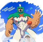 anthro erection genitals looming macro male mountain muscular muscular_male penis solo wings arexualex nintendo pokemon avian bird decidueye generation_7_pokemon mammal owl pokemon_(species) hi_res