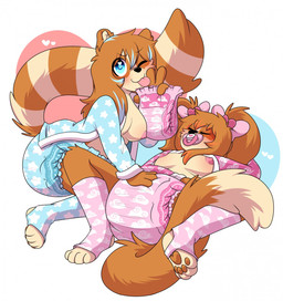 4_toes anthro blush bow_(feature) breasts clean_diaper clothed clothing diaper duo eyes_closed feet female female/female folded_diaper fur hair holding_diaper lying neonate nipples pacifier simple_background sleeping smile toes touching_diaper wearing_diaper young diapered-buns blizzard_entertainment warcraft bear mammal pandaren red_pandaren hi_res