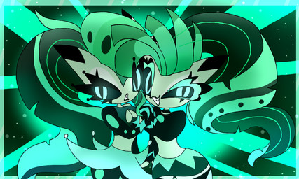 absolute_territory abstract_background black_clothing black_lips black_sclera blue_eyes bottomwear breasts choker cleavage cleavage_cutout clothed clothing crop_top cropped_long_sleeve_shirt cutout duo eyelashes female fin fin_hair frown glowing glowing_eyes green_body green_clothing green_skin grimace grin hand_holding horn jewelry leggings legwear lips long_pseudo_hair looking_at_viewer midriff miniskirt necklace pseudo_hair pupils shirt skirt slit_pupils small_waist smile teeth topwear wide_hips cyrilwolff hellaverse helluva_boss glam_(helluva_boss) glitz_(helluva_boss) animal_humanoid demon fish fish_humanoid horned_humanoid humanoid marine marine_humanoid 2023 hi_res portrait three-quarter_portrait sibling_(lore) sister_(lore) sisters_(lore) twins_(lore)
