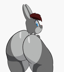 anthro big_butt biped blue_eyes bouncing_butt brown_hair butt butt_jiggle eyelashes female genitals grey_body hair huge_butt jiggling looking_at_viewer looking_back multicolored_body nude pupils rear_view simple_background smile solo thick_thighs vulva wide_hips tansau cassandra_perry lagomorph leporid mammal rabbit animated hi_res