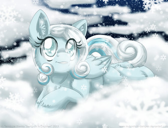 blind blue_eyes cloud disability feathered_wings feathers female feral hair looking_up lying multicolored_hair on_front outside quadruped sky skyscape snow snowflake solo tail text two_tone_hair white_hair wings inuhoshi-to-darkpen hasbro my_little_pony mythology fan_character snowdrop_(character) equid equine mammal mythological_creature mythological_equine pegasus 2013 english_text