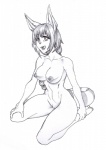 anthro areola biped breasts female genitals kneeling looking_at_viewer nipples nude open_mouth pussy solo autumm_airwave felid mammal graphite_(artwork) monochrome traditional_media_(artwork)