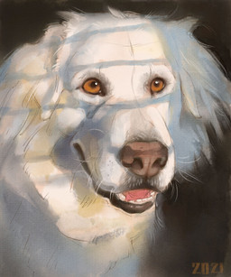 black_background black_gums brown_eyes feral floppy_ears fluffy fur light quadruped simple_background slightly_open_mouth solo sunlight white_body white_fur alexpahomov canid canine canis domestic_dog great_pyrenees livestock_guardian_dog mammal molosser mountain_dog pastoral_dog 2021 5:6 digital_media_(artwork) digital_painting_(artwork) digital_watercolor_(artwork) hi_res painting_(artwork) watercolor_(artwork)
