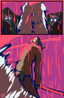 ambiguous_gender anthro blood bodily_fluids clothed clothing decapitation female feral fur gore grey_body grey_fur group horn melee_weapon sword weapon white_body white_fur brradett lernie_(brradett) canid canine mammal scalie absurd_res colored comic hi_res