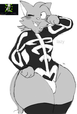 anthro bulge femboy genitals male solo thick_thighs maxi_wait_(artist) gameboycat street_catz game_(street_catz) felid feline mammal