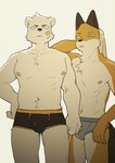 abs anthro athletic athletic_anthro athletic_male black_clothing black_underwear boxer_briefs briefs bulge chest_tuft clothed clothing countershading duo facial_scar fur grey_clothing grey_underwear kemono looking_at_viewer male navel nipples orange_body orange_fur scar tuft underwear underwear_only white_body white_countershading white_fur milkytiger1145 odd_taxi fuyuki_yamamoto_(odd_taxi) sekiguchi_(odd_taxi) bear canid canine fox mammal polar_bear ursine 2021 absurd_res hi_res