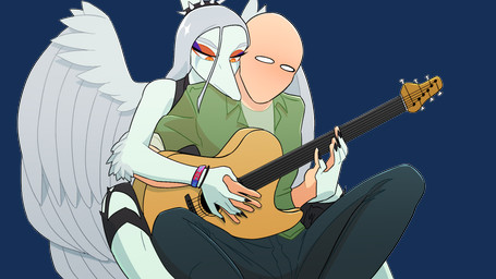acoustic_guitar anthro bald bisexual_pride_colors blue_body bottomwear bracelet clothed clothing denim denim_bottomwear denim_clothing duo feathered_wings feathers female game_cg guitar hair hand_holding jeans jewelry lgbt_pride long_hair male markings musical_instrument pants plucked_string_instrument pride_colors string_instrument teaching torn_bottomwear torn_clothing torn_jeans torn_pants wings cavemanon cavemanon_studios goodbye_volcano_high ko_op_(game_developer) snoot_game anon_(snoot_game) fang_(gvh) human mammal prehistoric_species pterosaur reptile scalie 16:9 alpha_channel hi_res widescreen