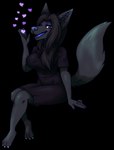 anthro barefoot big_breasts breasts clothed clothing dress feet female fur hair heart_symbol looking_at_viewer open_mouth simple_background smile solo tongue transparent_background queenkami canid canine canis mammal wolf alpha_channel digital_media_(artwork)