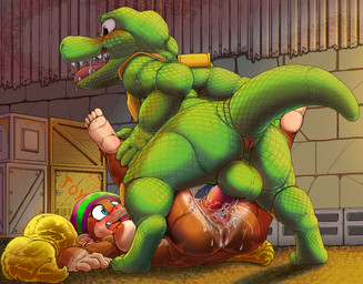 5_fingers 5_toes anthro anthro_on_anthro anthro_on_bottom anthro_on_top anthro_penetrated anthro_penetrating anthro_penetrating_anthro anus anvil_position areola armor balls beanie beanie_only biped blonde_hair blue_eyes blush bodily_fluids box breasts brick brick_wall brown_body brown_fur clothed clothed_anthro clothed_female clothing clothing_sex container crate detailed_background dripping duo ear_piercing ear_ring eyelashes feet female female_anthro female_on_bottom female_penetrated fingers from_front_position fur genital_fluids genitals green_balls green_beanie green_body green_clothing green_hat green_headwear green_scales green_stripes green_tail hair hat hat_only headgear headgear_only headwear headwear_only holding_both_legs interspecies legs_up looking_at_another looking_at_partner looking_down looking_down_at_another looking_down_at_partner looking_pleasured looking_up looking_up_at_another looking_up_at_partner lying male male/female male_anthro male_on_top male_penetrating male_penetrating_female mostly_nude mostly_nude_anthro mostly_nude_female mostly_nude_male multicolored_beanie multicolored_body multicolored_hat nipples non-mammal_balls on_back on_bottom on_top open_mouth pattern_clothing pattern_hat pattern_headgear pattern_headwear penetration penile penile_penetration penis penis_in_vagina piercing pink_areola pink_nipples pink_vulva purple_beanie purple_clothing purple_hat purple_headwear purple_stripes red_anus red_blush red_penis red_tongue ring ring_piercing saliva saliva_drip saliva_on_tongue saliva_string scales sex sharp_teeth shoulder_pads snout spread_legs spreading striped_beanie striped_clothing striped_hat striped_headgear striped_headwear stripes tail teeth text toes tongue tongue_out two_tone_beanie two_tone_body two_tone_hat vaginal vaginal_fluids vaginal_fluids_on_penis vaginal_fluids_on_vulva vaginal_penetration vulva wall_(structure) white_body white_breasts white_nose white_skin wood_crate kitsune_youkai donkey_kong_(series) nintendo tiny_kong haplorhine kremling mammal monkey primate reptile scalie 2026 digital_media_(artwork) english_text