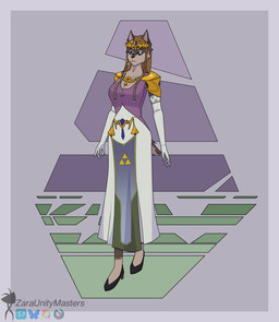 anthro armwear blue_eyes blue_gem brown_body brown_fur brown_hair clothing crown dress elbow_gloves female footwear fur gem gloves gold_(metal) gold_jewelry hair handwear headgear high_heels jewelry long_hair necklace neutral_expression purple_clothing purple_dress red_gem shoes shoulder_guards solo tiara white_clothing white_dress white_gloves white_handwear zaraunitymasters nintendo the_legend_of_zelda twilight_princess princess_zelda canid canine canis mammal wolf hi_res