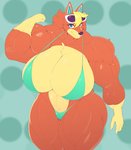 anthro bikini blonde_hair breasts cleavage clothed clothing eyewear female fur hair muscular muscular_female orange_body orange_fur pose solo sunglasses swimwear two-piece_swimsuit eikasianspire animal_crossing nintendo audie_(animal_crossing) canid canine canis mammal wolf absurd_res hi_res