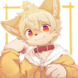 anthro biped chest_tuft clothing collar fur hoodie jacket looking_at_viewer male pawpads paws pink_pawpads red_collar simple_background solo tan_body tan_clothing tan_fur tan_hoodie tan_topwear topwear tuft two_tone_face young young_anthro young_male kirlecore canid canine canis mammal hi_res