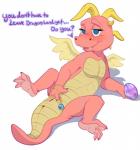 anthro anus blush bodily_fluids dialogue female genitals nude pussy solo sweat tail text young young_anthro wugi dragon_tales mythology pbs cassie_(dragon_tales) dragon mythological_creature mythological_scalie scalie absurd_res english_text hi_res